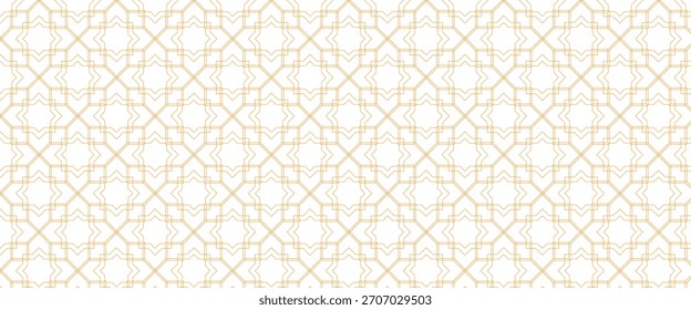 Seamless geometric pattern with green and orange line art forming star shapes on a clean white background. eps10.