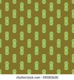 Seamless geometric pattern with green skateboard on khaki background
