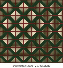Seamless geometric pattern, green tone Christmas background, vector illustration.