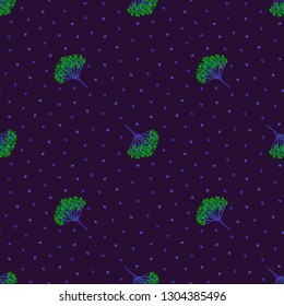 Seamless geometric pattern with green viburnum berries on dark blue background. Repeat botanical pattern. Vector illustration.
