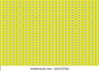 Seamless geometric pattern in green and yellow color with leaf.Plants and flowers on a white background