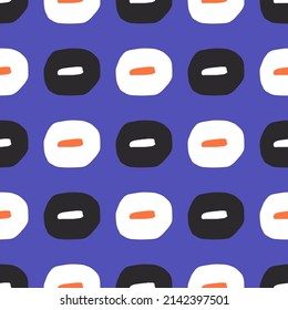 Seamless geometric pattern with hand drawn retro shape circle. Trendy texture for fabric, textile, paper. Vector illustration