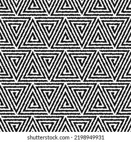 Seamless geometric pattern. Hand drawn black triangles with jagged edges on white background. Traditional ethnic design. Decorative vector illustration for fabric, wrapping, packaging, and prints.