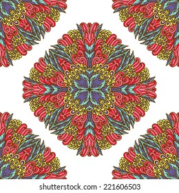 Seamless geometric pattern with hand drawn bright ornamental rectangles