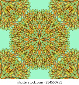 Seamless geometric pattern with hand drawn bright ornamental flowers