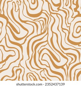 Seamless geometric pattern with hand drawn swirls and waves. Monochrome zebra beige artistic texture.