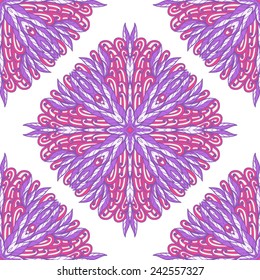 Seamless geometric pattern with hand drawn pink and blue ornamental rectangles