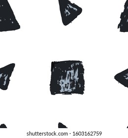 Seamless geometric pattern hand-drawn and painted by hand. Vector stock illustration. White isolated background.