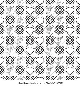 Seamless geometric pattern with hearts. 