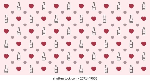 Patrón geométrico sin foco con corazones y botellas. Fondo de pantalla