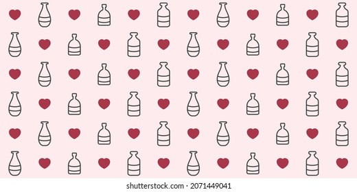 Seamless geometric pattern with hearts and bottles. Vector wallpaper background