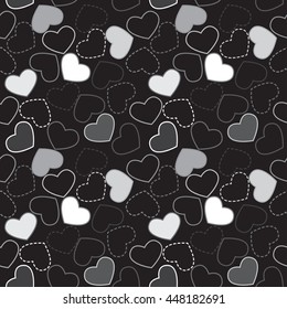 Seamless geometric pattern with hearts; editable background color; Black and White color.