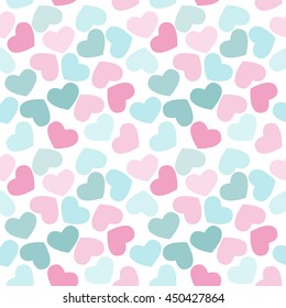 Seamless geometric pattern with hearts; editable background color; pastel theme color.