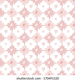 Seamless geometric pattern with hearts and flowers for valentines day