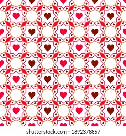 Seamless geometric pattern of hearts on a white background. Original ornament in red. Valentine s Day.