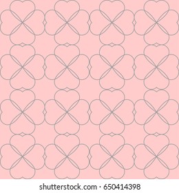Seamless geometric pattern with hearts on pink background, vector illustration 