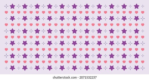 Seamless geometric pattern with hearts and stars. Vector wallpaper background