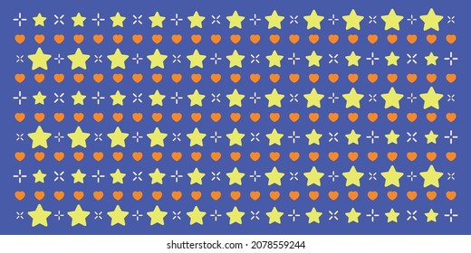 Seamless geometric pattern with hearts and stars. Vector wallpaper background