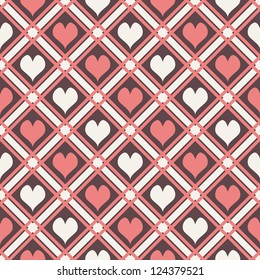 Seamless geometric pattern with hearts. Vector repeating texture