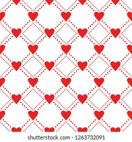Seamless geometric pattern with hearts. Vector repeating texture. Perfect for wrapping paper or fabric. 