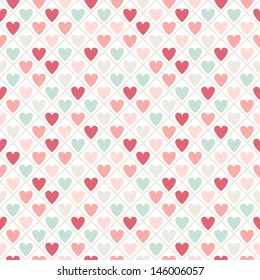 Seamless geometric pattern with hearts. Vector repeating texture. Stylish valentines background