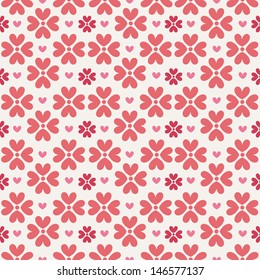 Seamless geometric pattern with hearts. Vector repeating texture