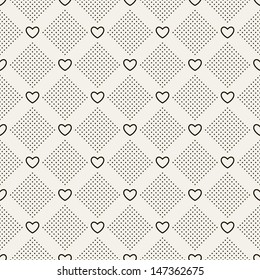 Seamless geometric pattern with hearts. Vector repeating texture. Holiday polka dot