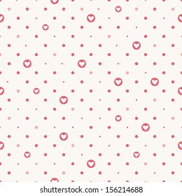 Seamless geometric pattern with hearts. Vector repeating texture. Stylish valentines background. Chaotic polka dot. Cute Valentine's print