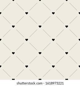 Seamless geometric pattern with hearts. Vector repeating texture. Valentine's simple minimalist background.