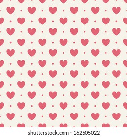 Seamless geometric pattern with hearts. Vector repeating texture. Stylish valentines background. Polka dot