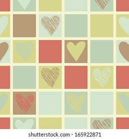 Seamless geometric pattern with hearts. Vector repeating texture. Stylish valentines background