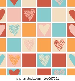 Seamless geometric pattern with hearts. Vector repeating texture. Stylish valentines background
