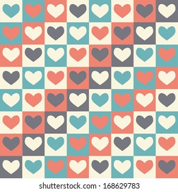 Seamless geometric pattern with hearts. Vector repeating texture. Stylish valentines background