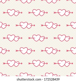 Seamless geometric pattern with hearts. Vector repeating texture