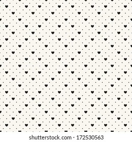 Seamless geometric pattern with hearts. Vector repeating texture. Holiday polka dot