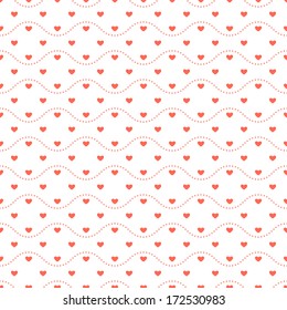 Seamless geometric pattern with hearts. Vector repeating texture. Wavy dotted line and herts. Polka dot for Valentine's Day