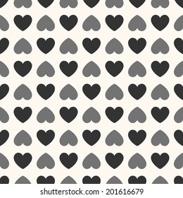 Seamless geometric pattern with hearts. Vector illustration for romantic design. Endless texture for printing onto fabric, web page background and paper or invitation. White and black colors.