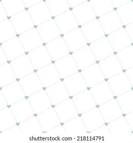 Seamless geometric pattern with hearts. Vector repeating texture. Rotated dotted squares and hearts in nodes