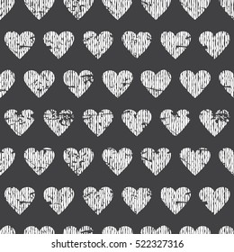 Seamless geometric pattern with hearts. Vector repeating texture.Black and white