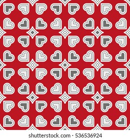Seamless geometric pattern with hearts. Vector art.