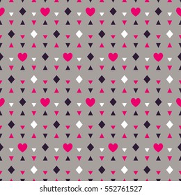 Seamless geometric pattern with hearts. Vector repeating texture