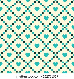 Seamless geometric pattern with hearts. Vector repeating texture