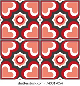 Seamless geometric pattern with hearts. Vector art.
