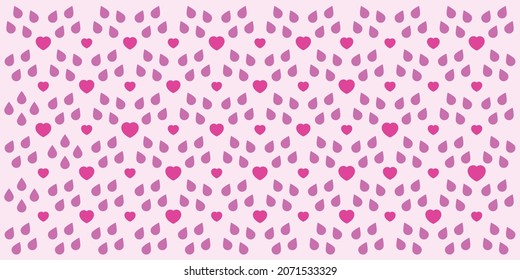 Seamless geometric pattern with hearts and water drops. Vector wallpaper background