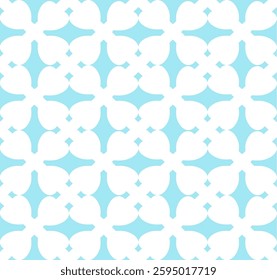 Seamless geometric pattern with heart-shaped motifs. Light blue and white elegant design. Perfect for wallpaper, fabric, stationery, and digital backgrounds.