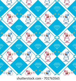 Seamless geometric pattern with heralds and diamonds. Vector