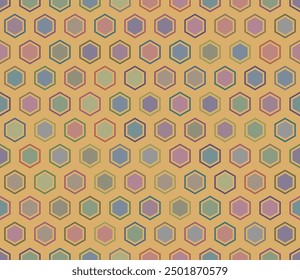 Patrón geométrico sin fisuras. Celda de mosaico en negrita hexagonal con relleno y células sólidas internas. Formas hexagonales. Paleta de colores de varios tonos. Patrón sin fisuras. Ilustración vectorial basculante.