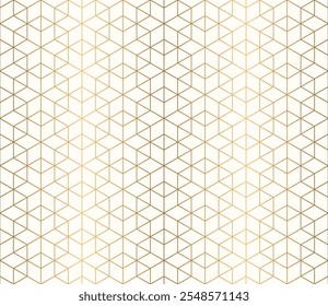 Seamless geometric pattern with hexagon gold grid line on beige, white background, modern contemporary triangle repeats wallpaper vector.