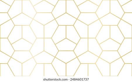 Seamless geometric pattern with hexagon grid line, Seamless vector background. Gold texture. Graphic modern pattern. Simple lattice graphic design for decor, print, package