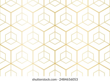 Patrón geométrico sin costura con línea de cuadrícula hexagonal, fondo de Vector sin costura. Textura dorada. Patrón moderno gráfico. Diseño gráfico simple de la celosía para la decoración, impresión, paquete